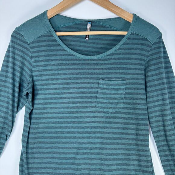 Kuhl Women's Medium Green Striped Long Sleeve Roll Tab Casual Outdoor Top - Picture 2 of 12